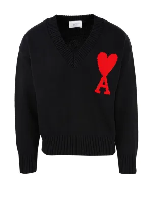 AMI Embroidered Heart Logo Knitted Jumper