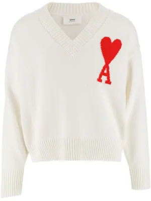 AMI Embroidered Heart Logo Knitted Jumper