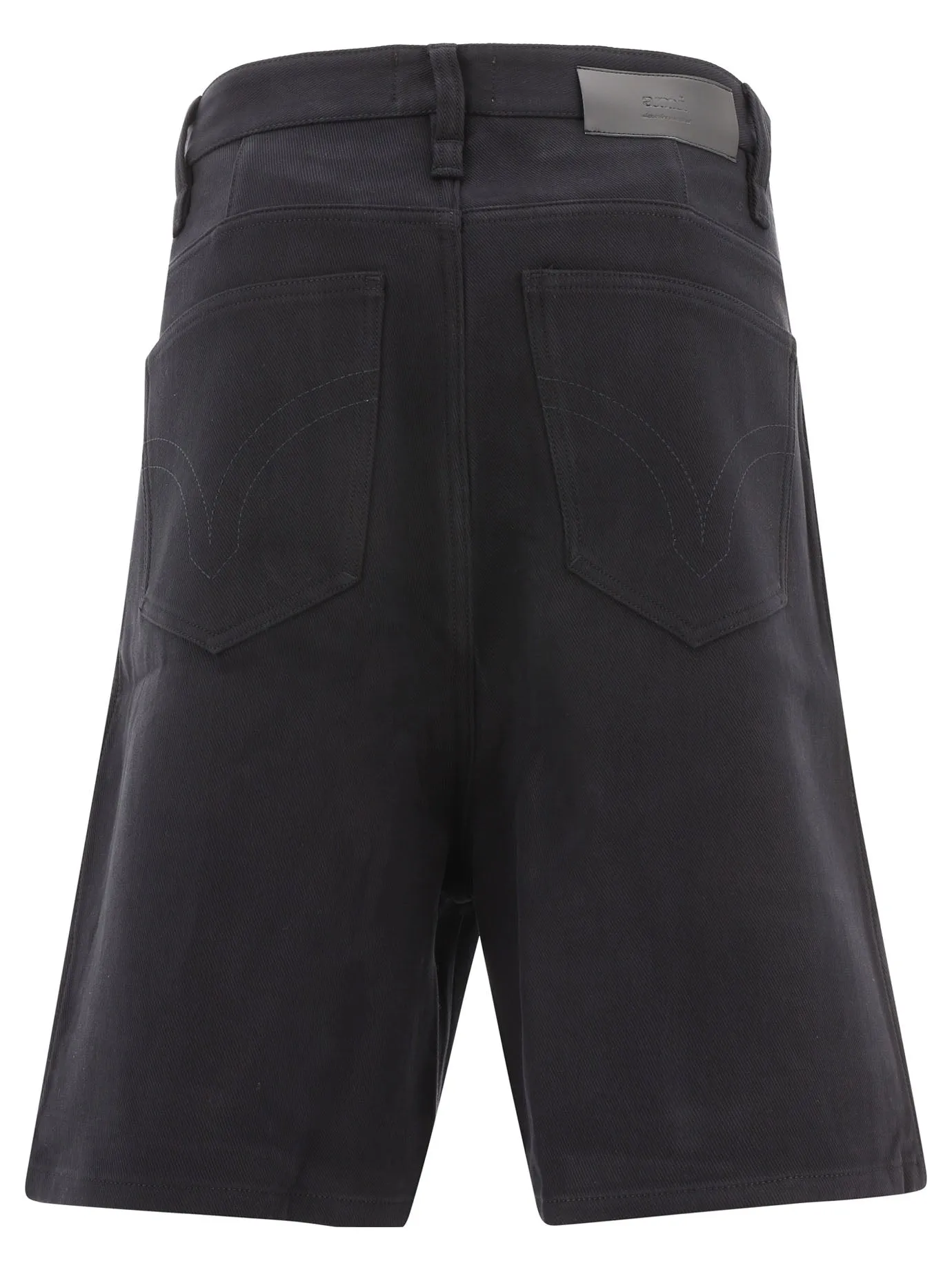 AMI Logo Patch Wide Leg Denim Shorts