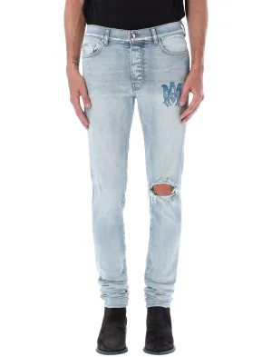 Amiri Logo Detailed Distressed Skinny Jeans