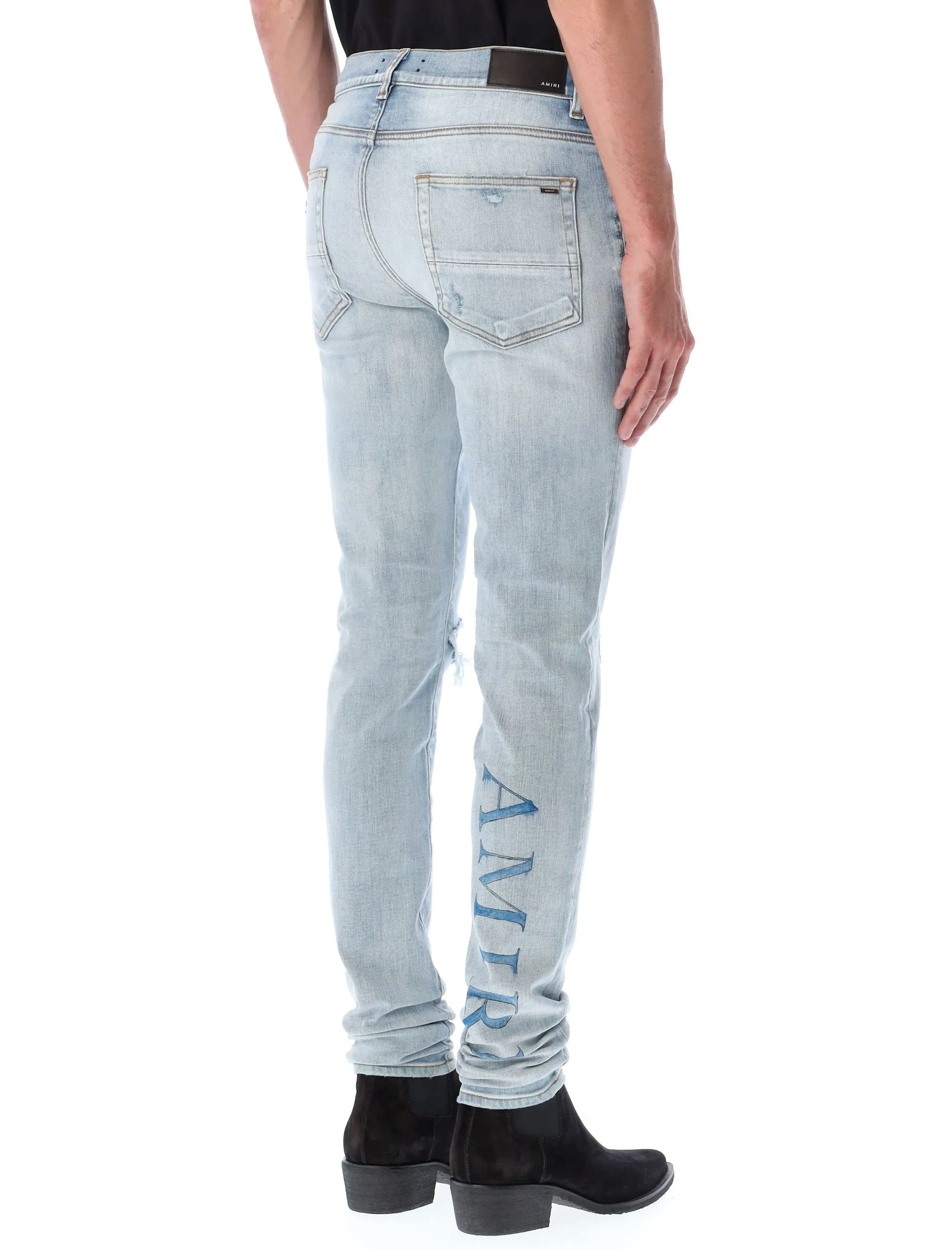 Amiri Logo Detailed Distressed Skinny Jeans