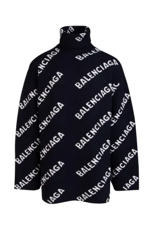 Balenciaga Allover Logo Turtleneck Sweater