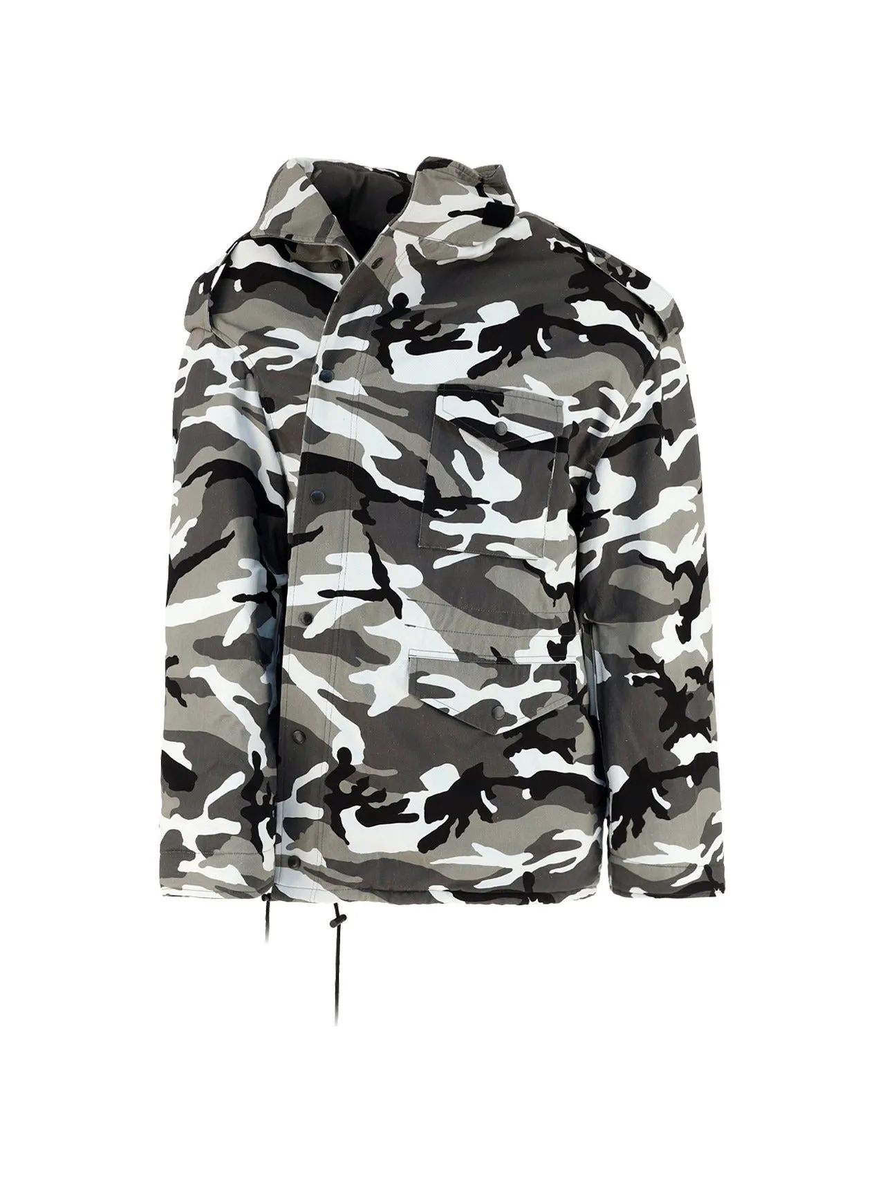 Balenciaga Off-Shoulder Military Parka Coat