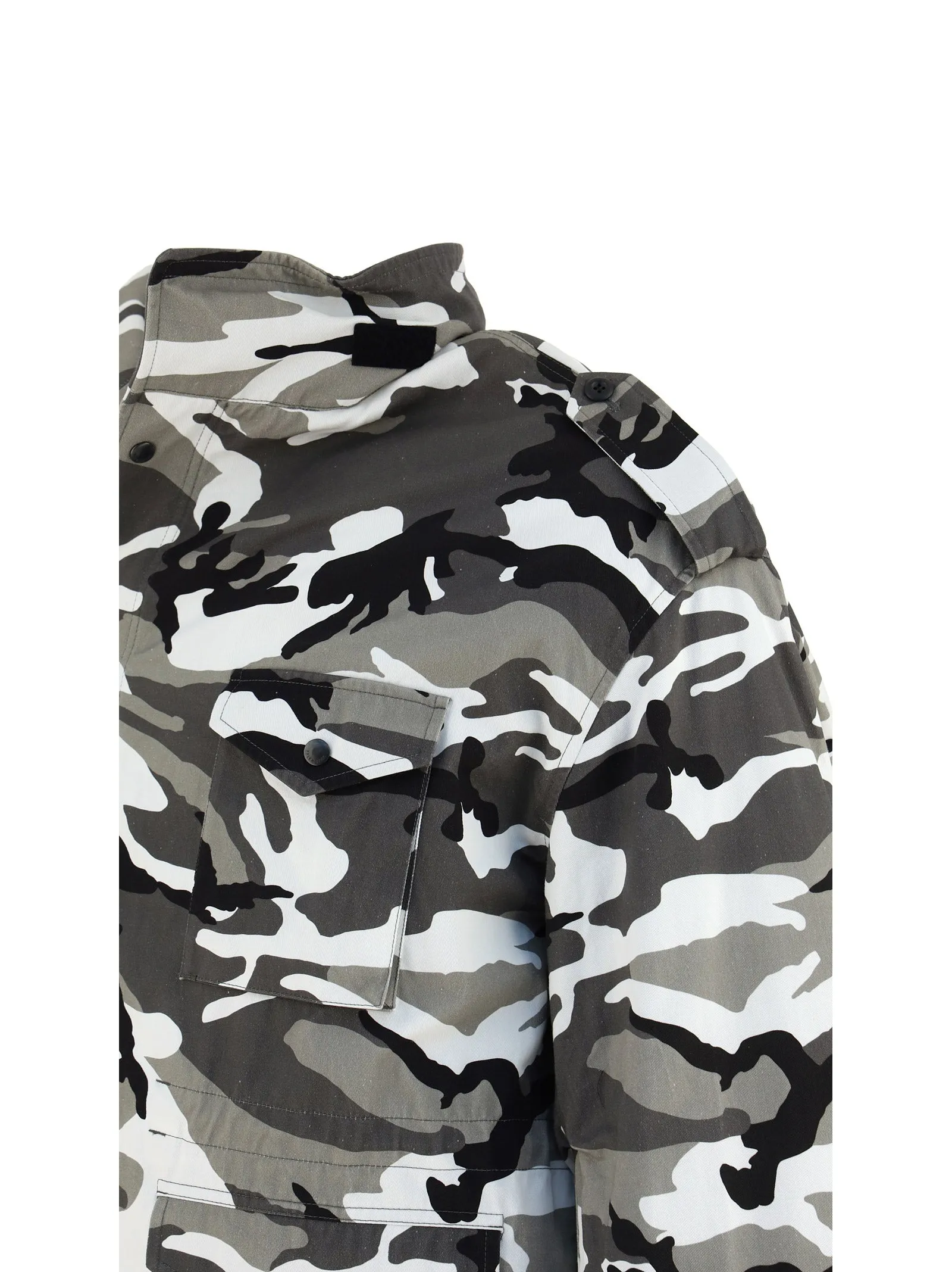 Balenciaga Off-Shoulder Military Parka Coat