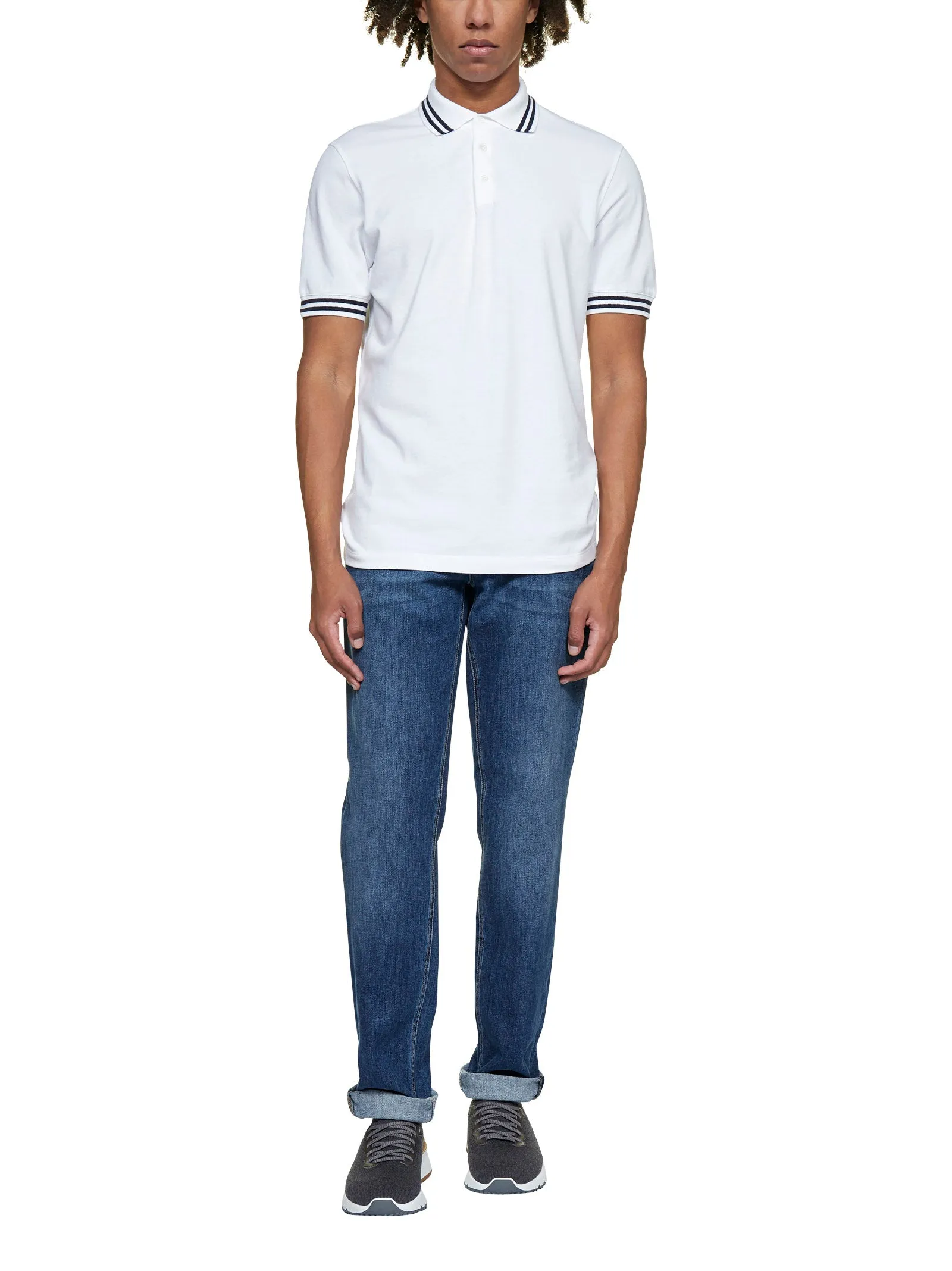 Brunello Cucinelli Striped Collar Polo Shirt
