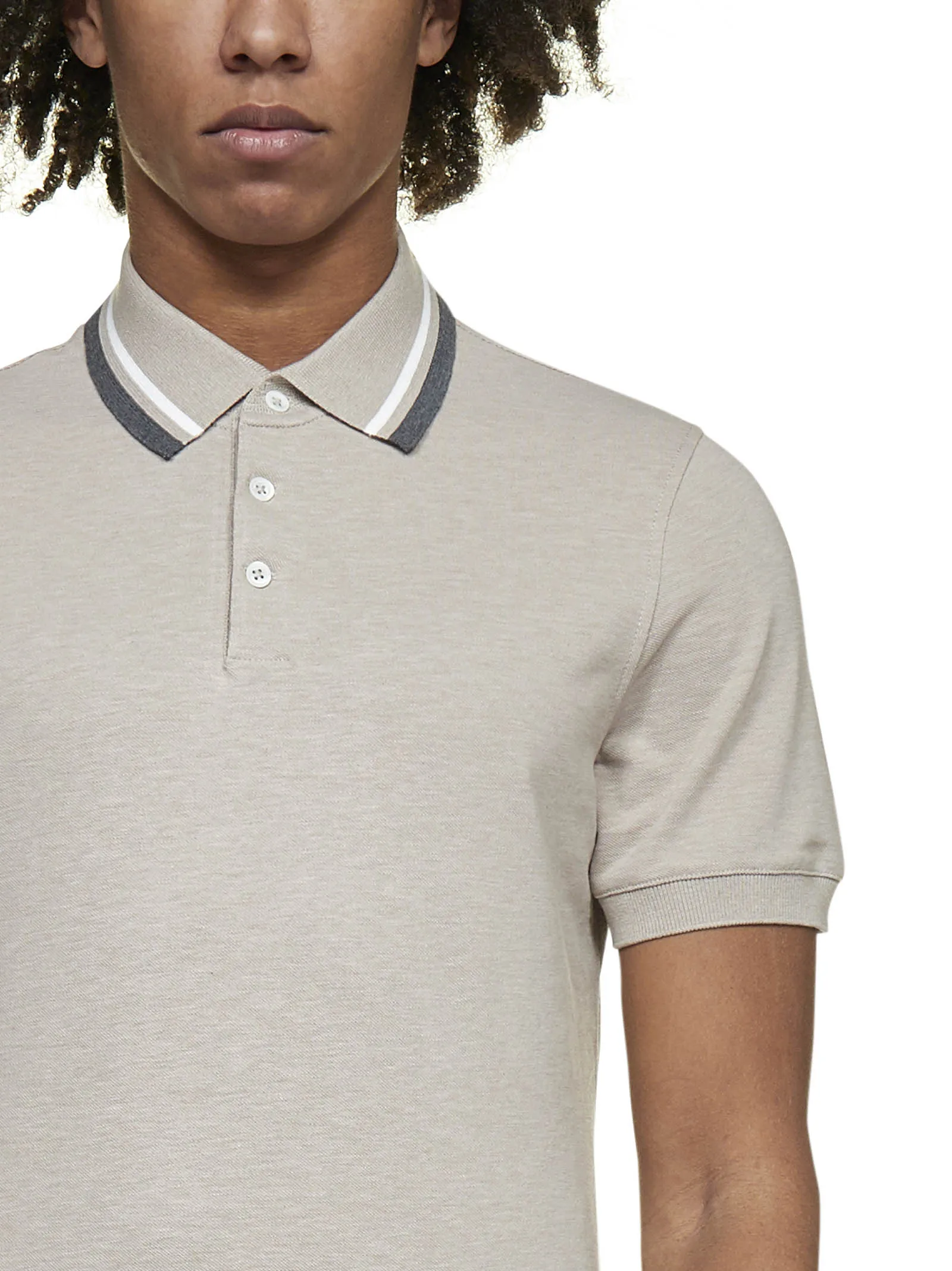 Brunello Cucinelli Striped Collar Polo Shirt