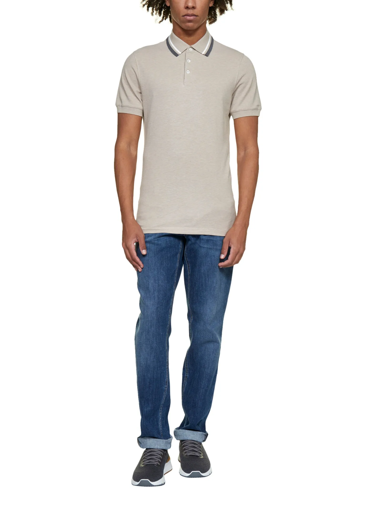 Brunello Cucinelli Striped Collar Polo Shirt