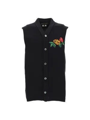 Comme Des Garons Homme Plus Floral Embroidered Knitted Vest