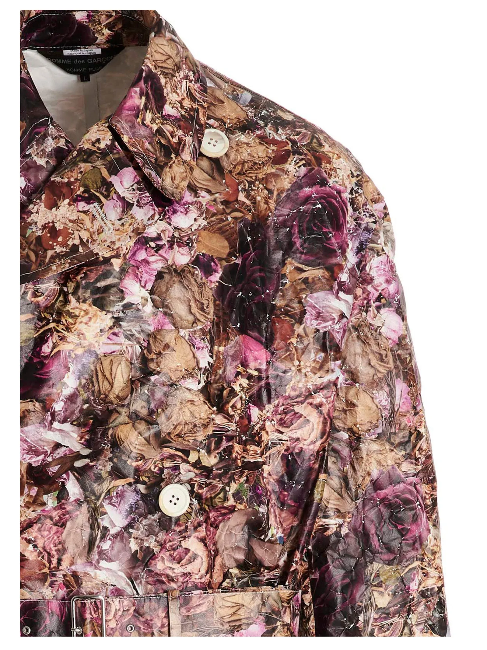 Comme Des Garons Homme Plus Rose Print Trench Coat