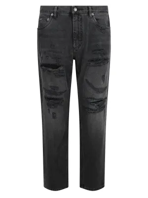 Dolce & Gabbana Logo Plaque Ripped Jeans