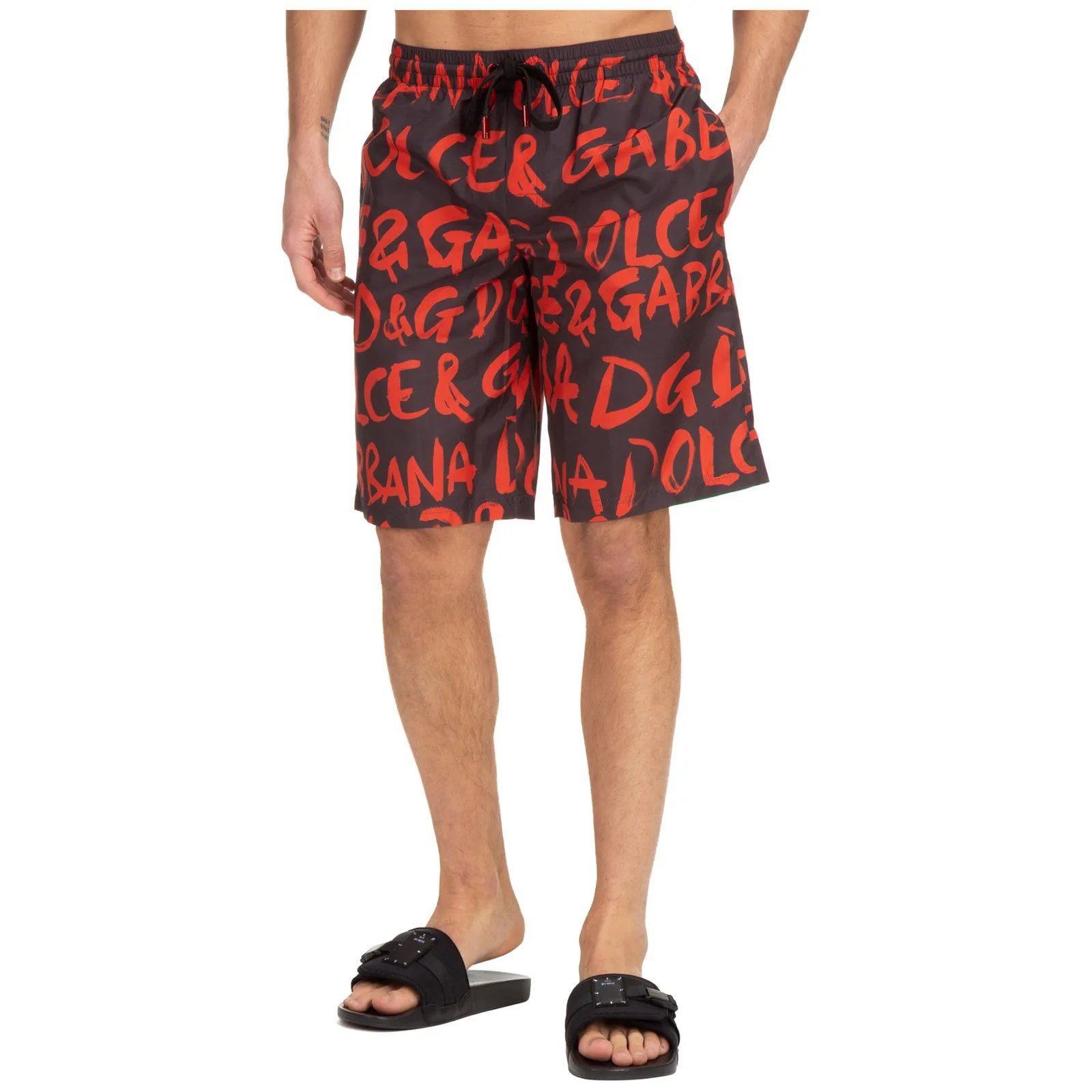 Dolce & Gabbana Logo Printed Drawstring Swim Trunks