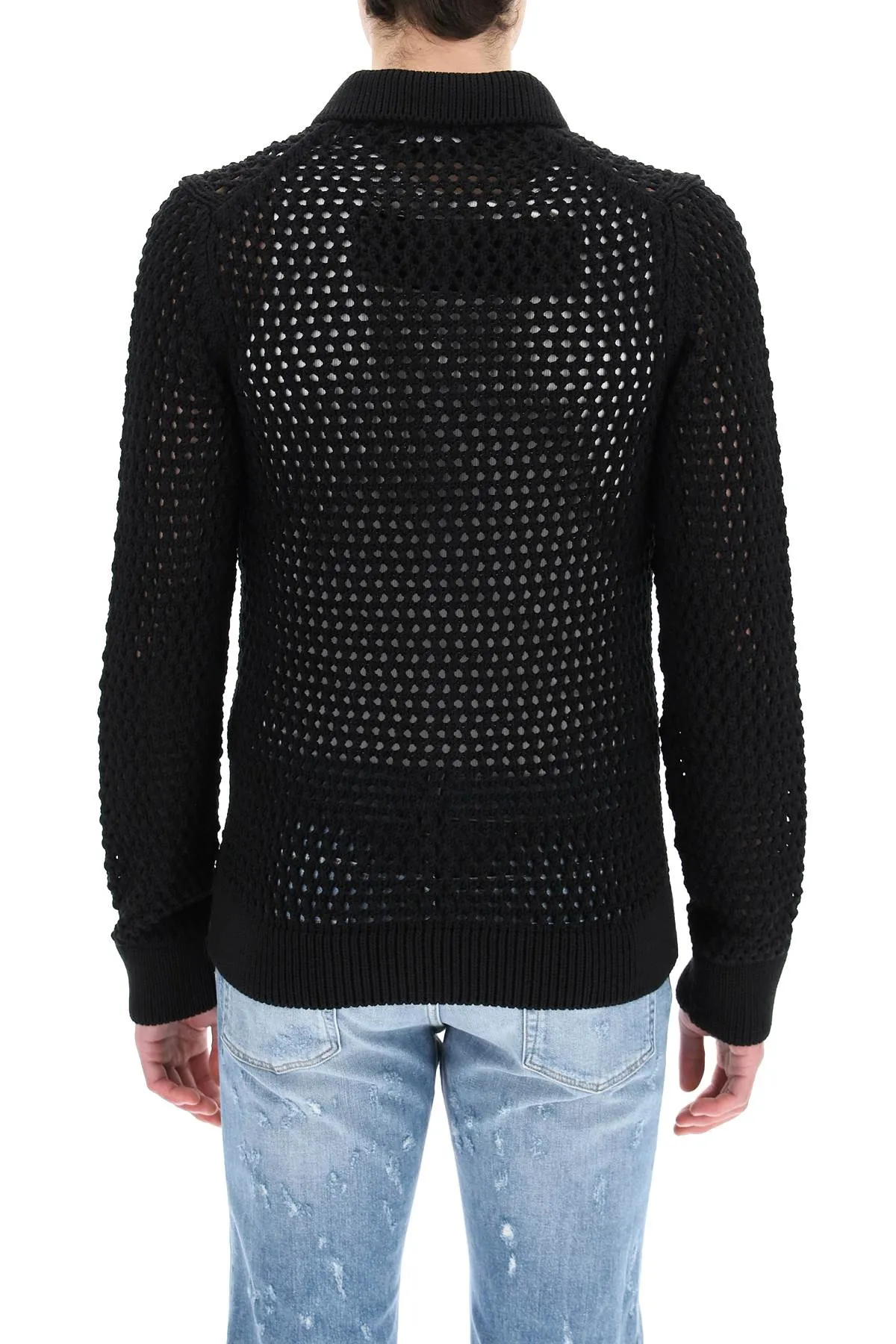 Dolce & Gabbana Mesh-Stitch Polo-Style Sweater