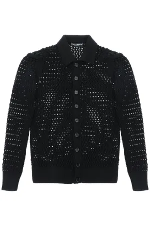 Dolce & Gabbana Mesh-Stitch Polo-Style Sweater