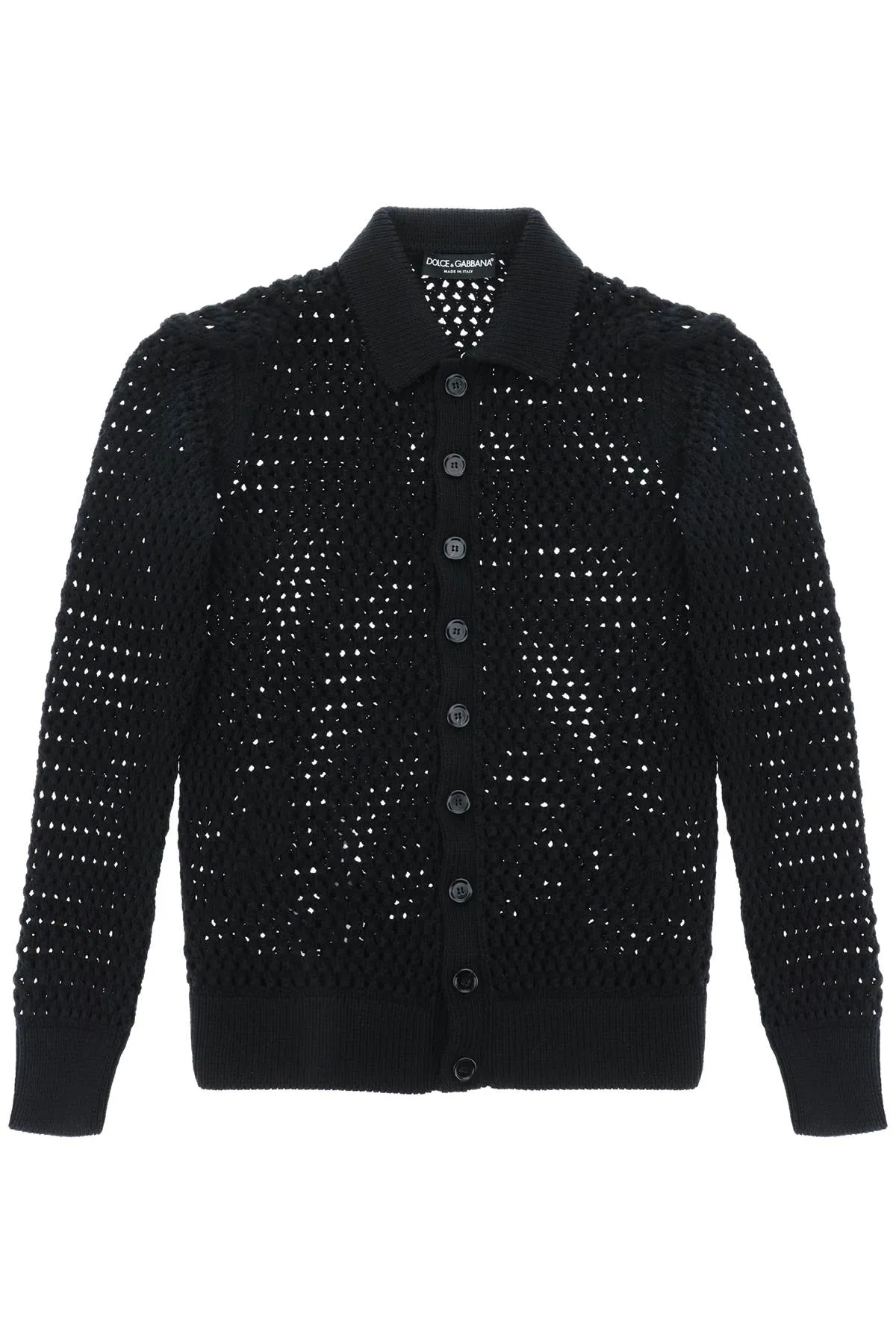 Dolce & Gabbana Mesh-Stitch Polo-Style Sweater
