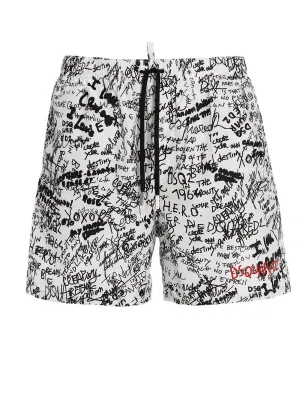 Dsquared2 Allover Graffiti Printed Swim Shorts