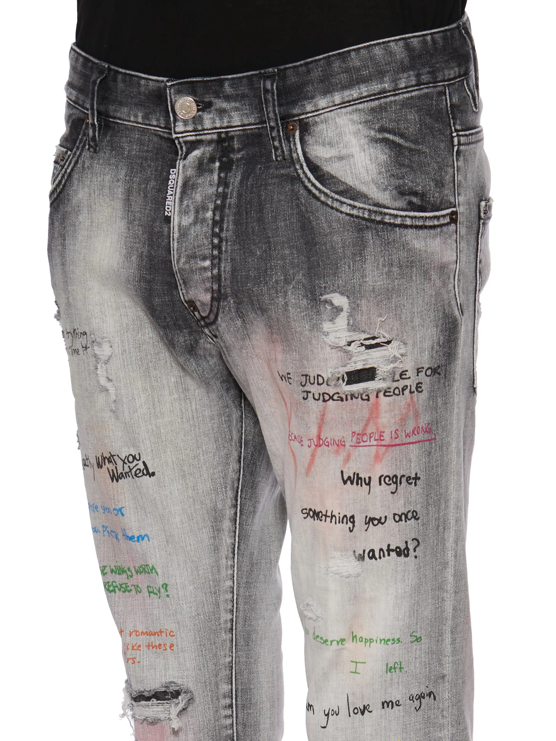 Dsquared2 Graffiti Print Distressed Jeans