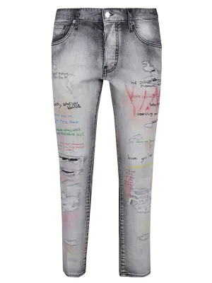 Dsquared2 Graffiti Print Distressed Jeans