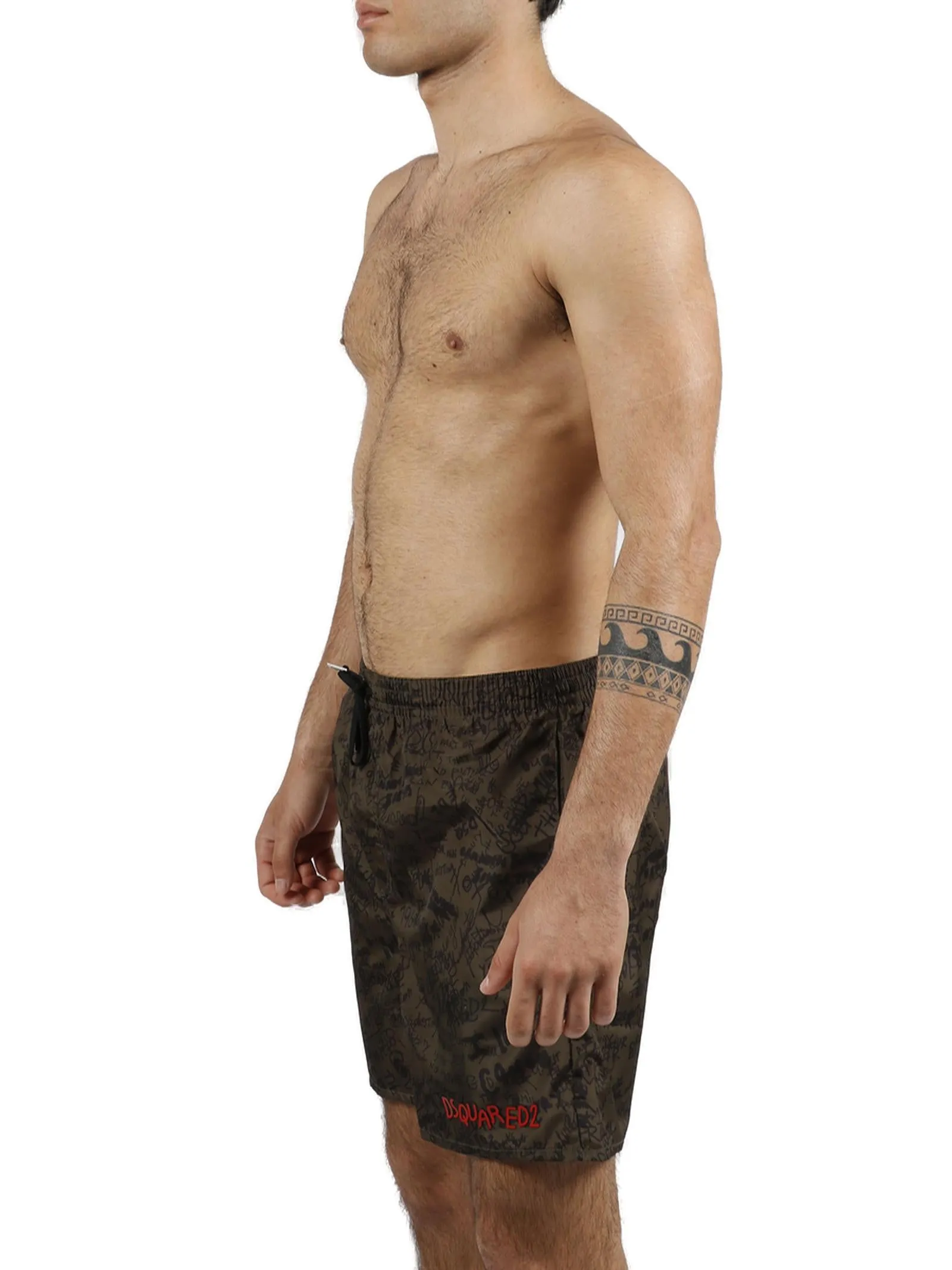 Dsquared2 Logo Graffiti Printed Drawstring Swim Shorts