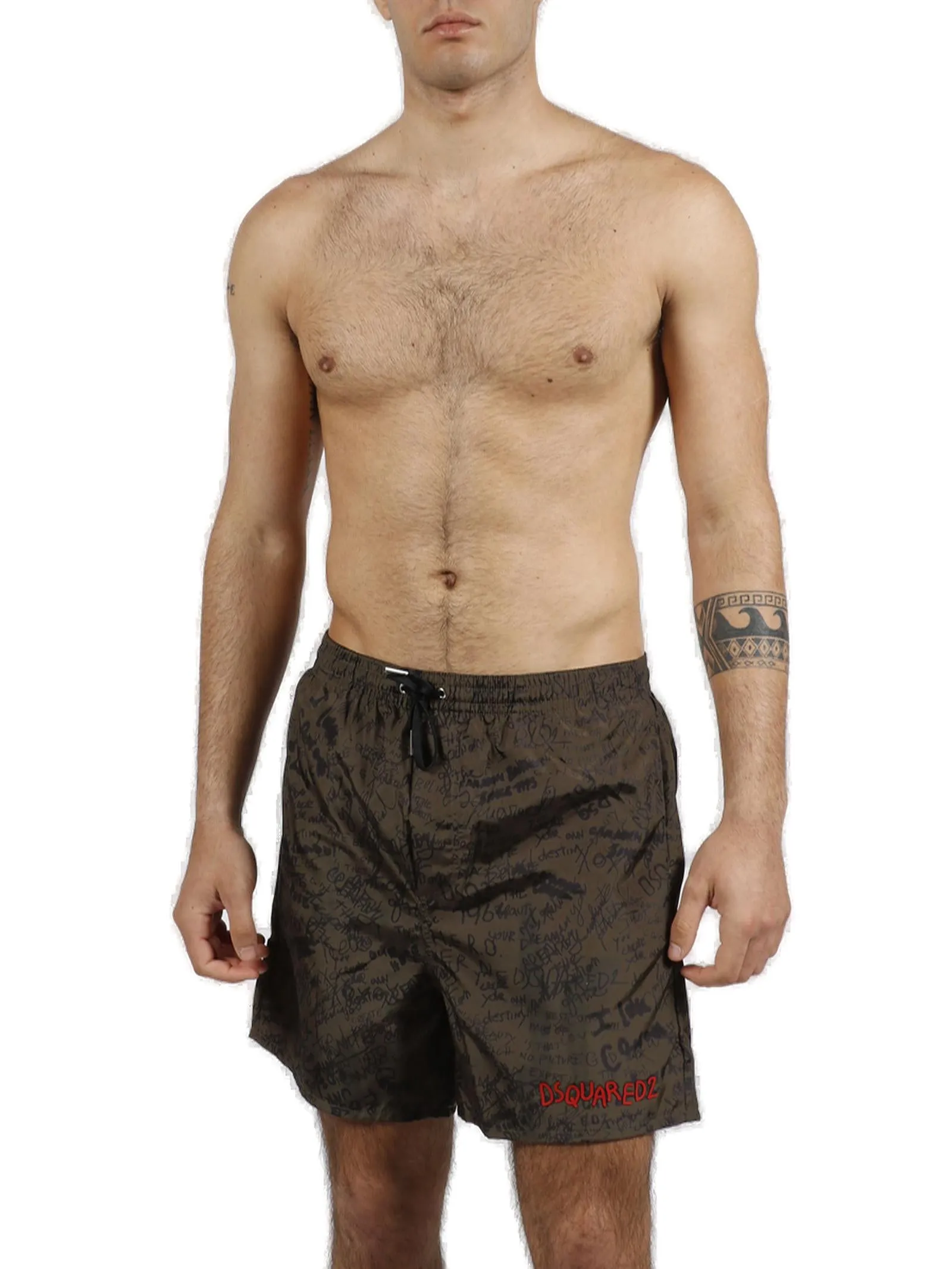 Dsquared2 Logo Graffiti Printed Drawstring Swim Shorts
