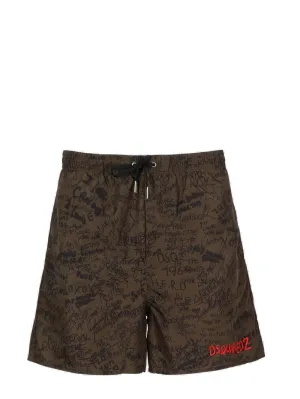 Dsquared2 Logo Graffiti Printed Drawstring Swim Shorts