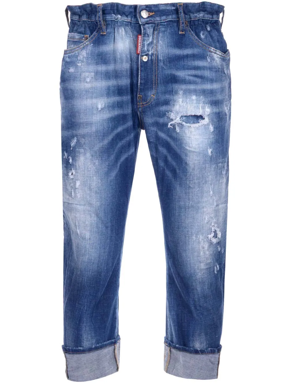 Dsquared2 Logo Patch Distressed Cropped Jeans