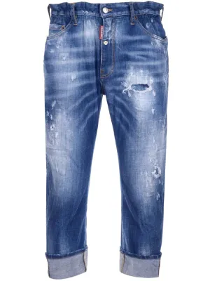 Dsquared2 Logo Patch Distressed Cropped Jeans
