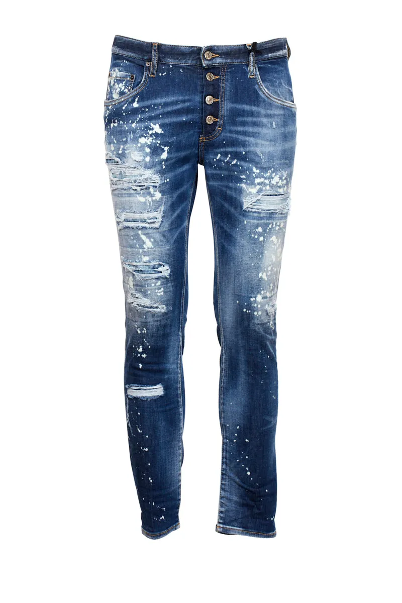 Dsquared2 Logo Patch Paint-Splatter Skinny Jeans