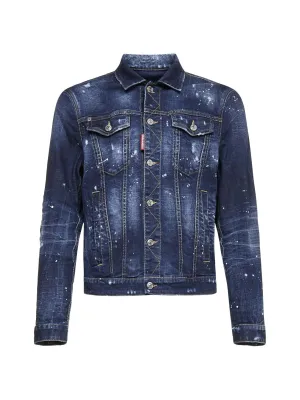 Dsquared2 Paint Splattered Buttoned Denim Jacket