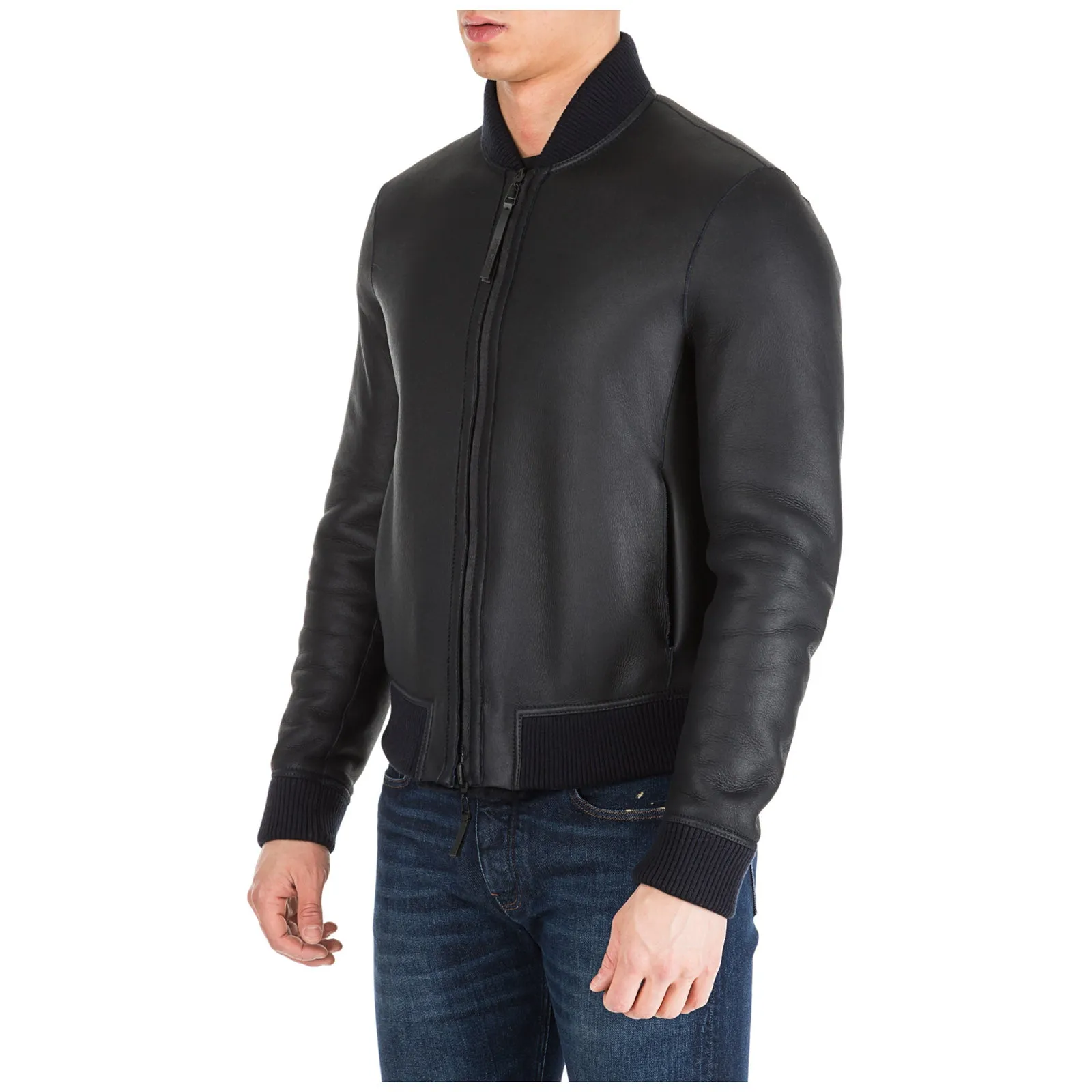 Emporio Armani Zipped Leather Bomber Jacket