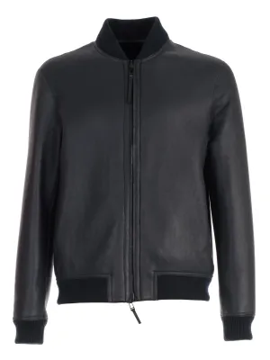 Emporio Armani Zipped Leather Bomber Jacket