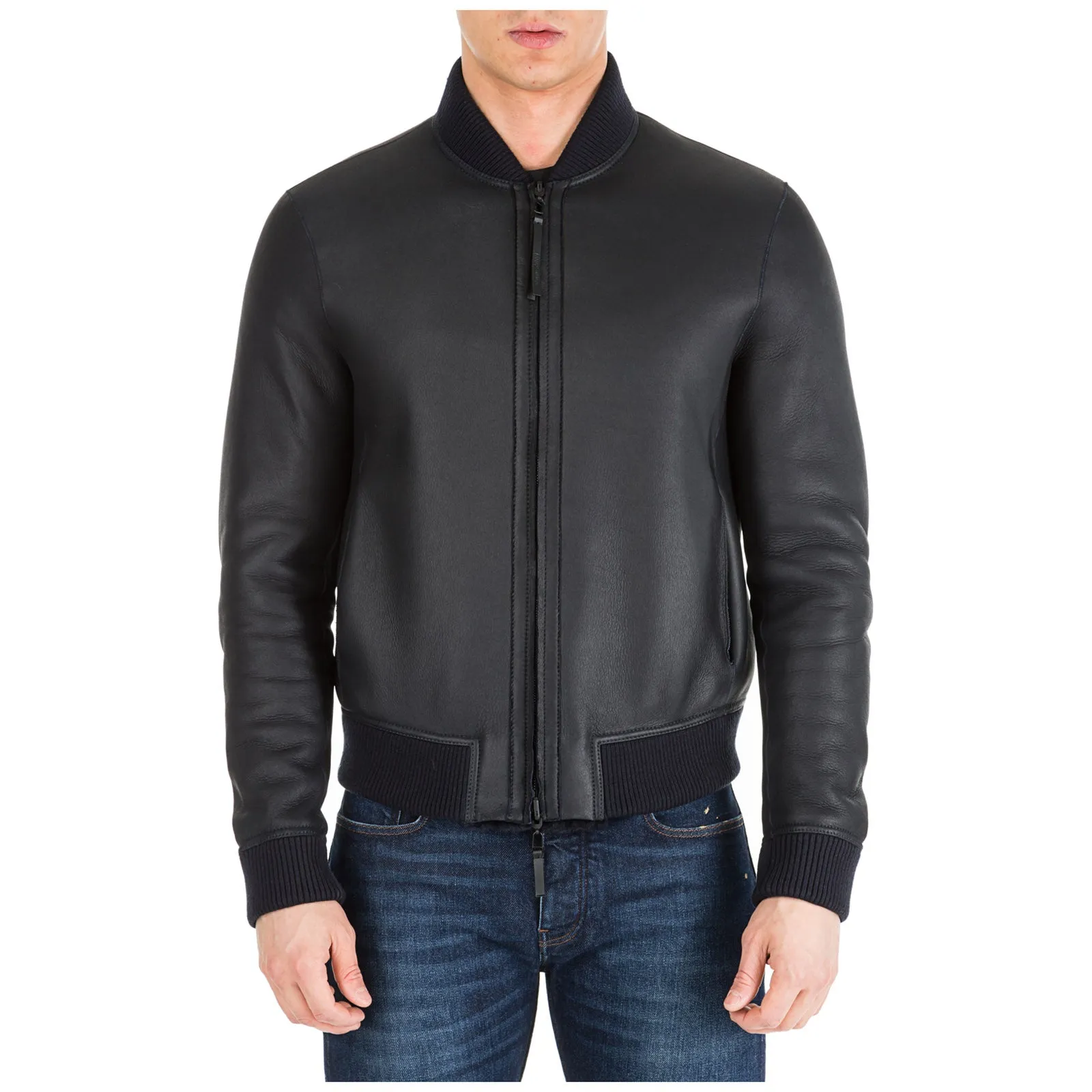 Emporio Armani Zipped Leather Bomber Jacket