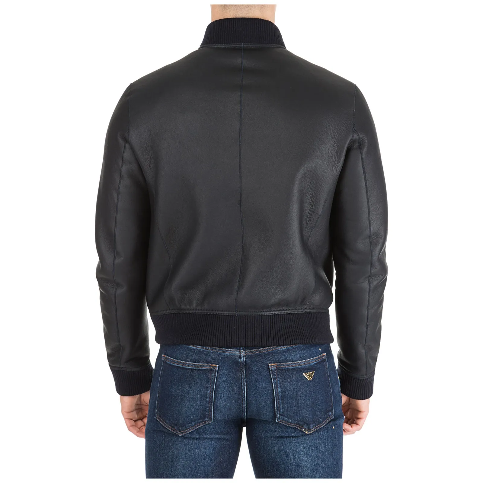 Emporio Armani Zipped Leather Bomber Jacket
