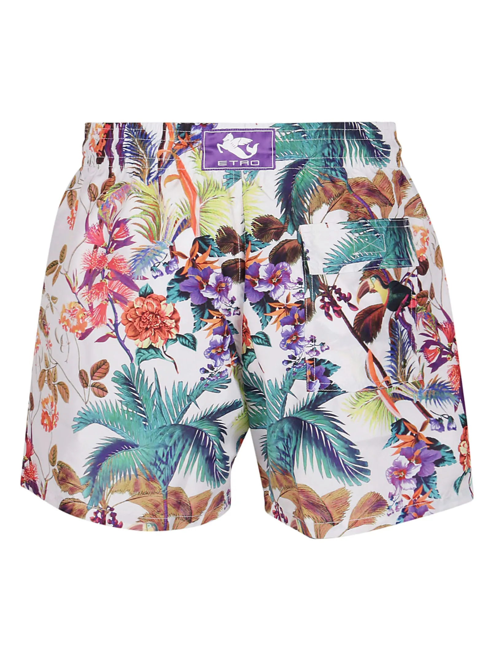 Etro Floral Printed Logo Patch Swim Shorts