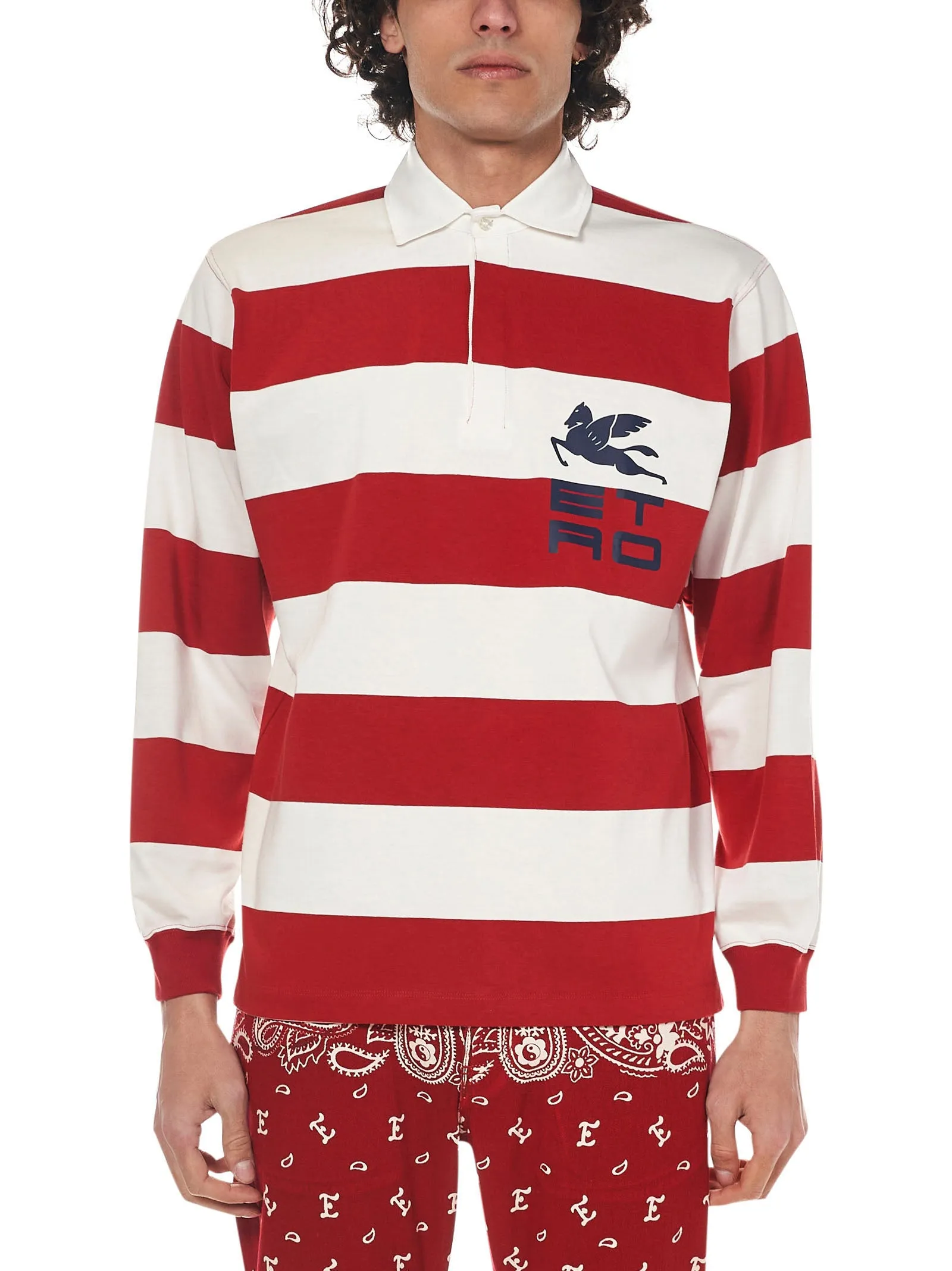 Etro Rugby-Striped Long-Sleeved Polo Shirt