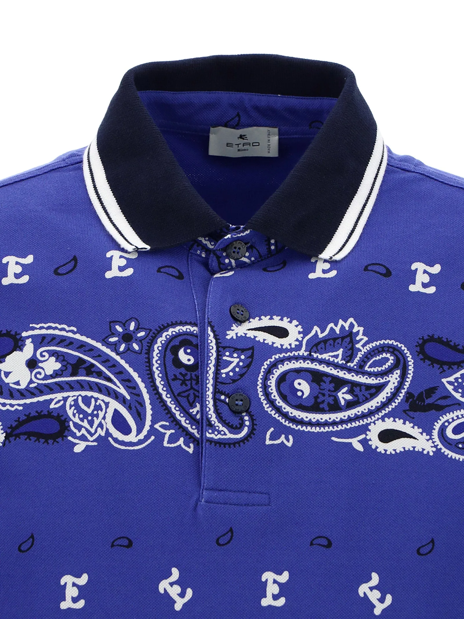 Etro Striped Trim Paisley-Print Polo Shirt