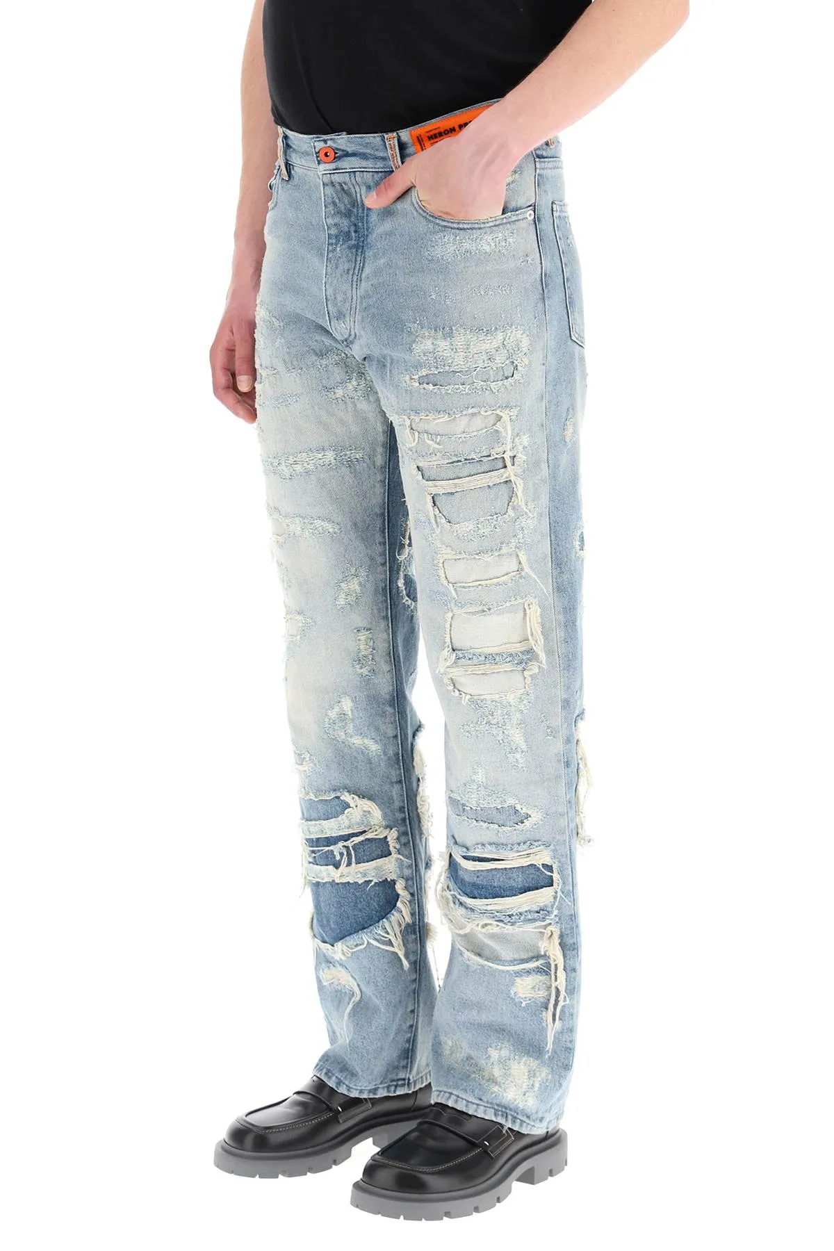 Heron Preston Logo Patch Distressed Jeans