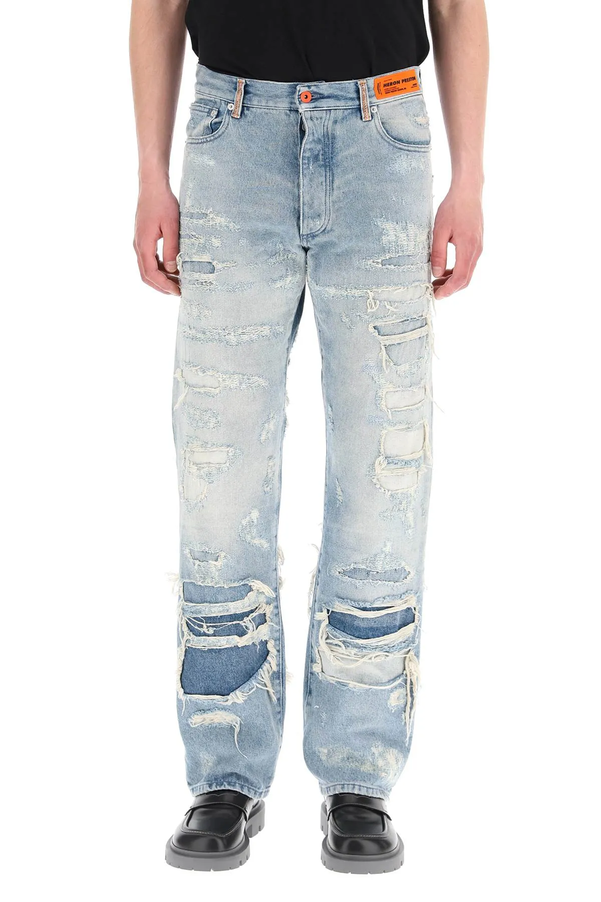 Heron Preston Logo Patch Distressed Jeans