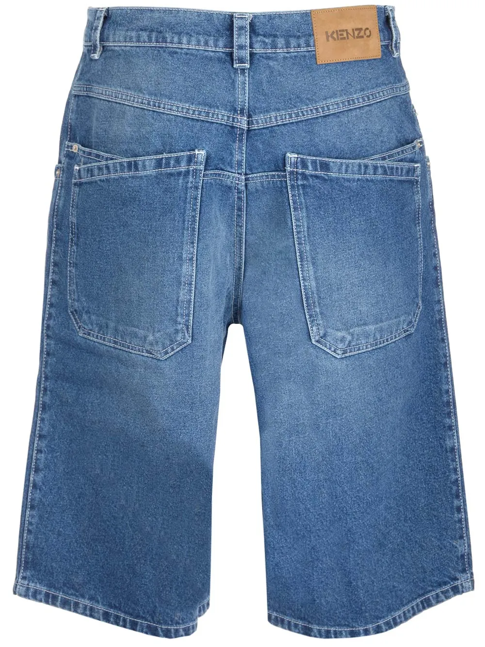 Kenzo Logo Patch Straight Cut Denim Shorts