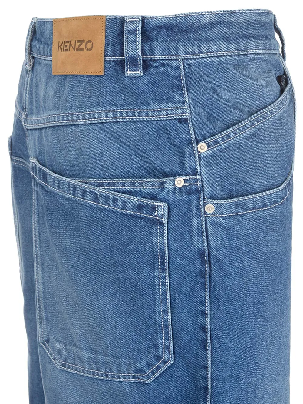 Kenzo Logo Patch Straight Cut Denim Shorts