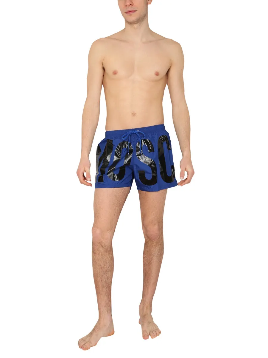 Moschino Logo Print Drawstring Swim Shorts