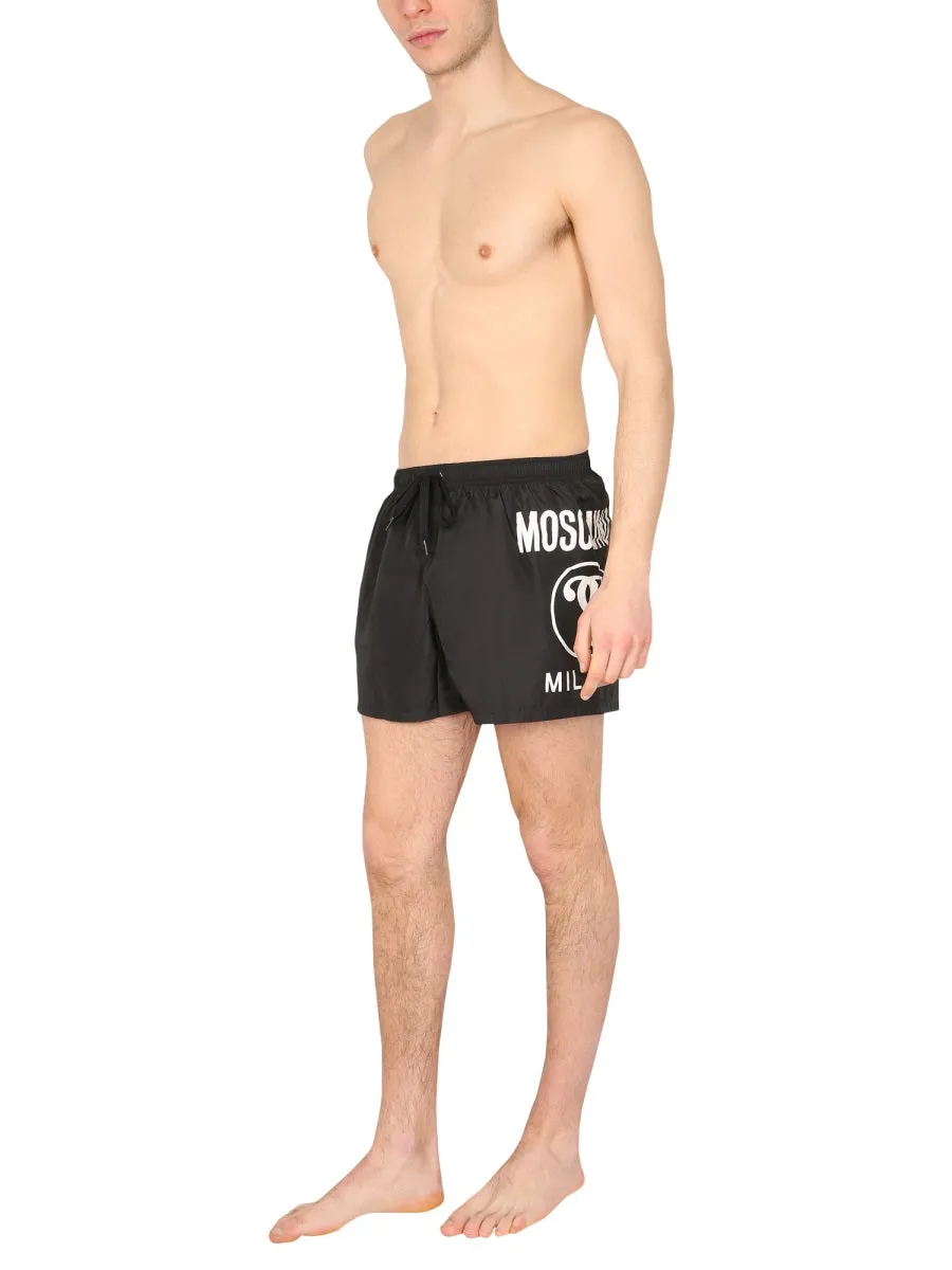 Moschino Logo Print Drawstring Swim Trunks