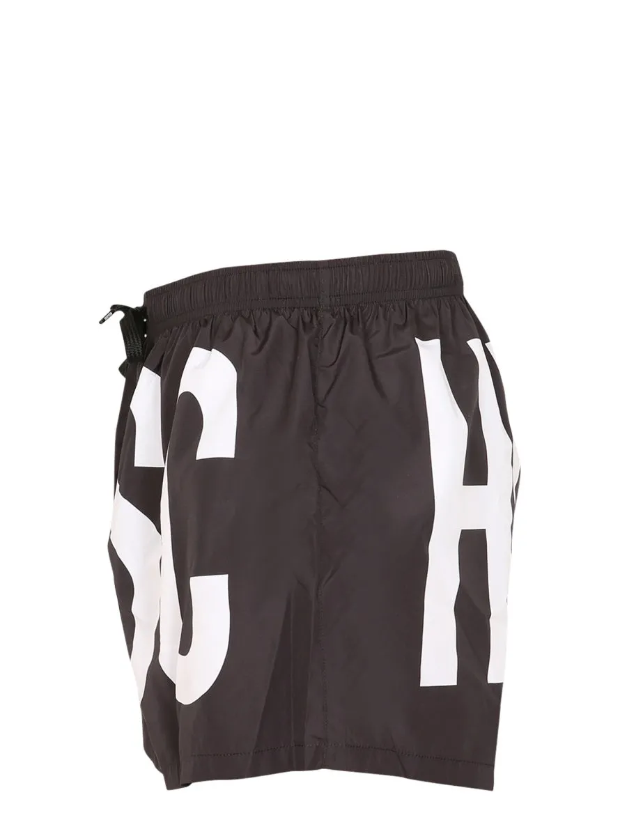 Moschino Logo Print Drawstring Swim Trunks