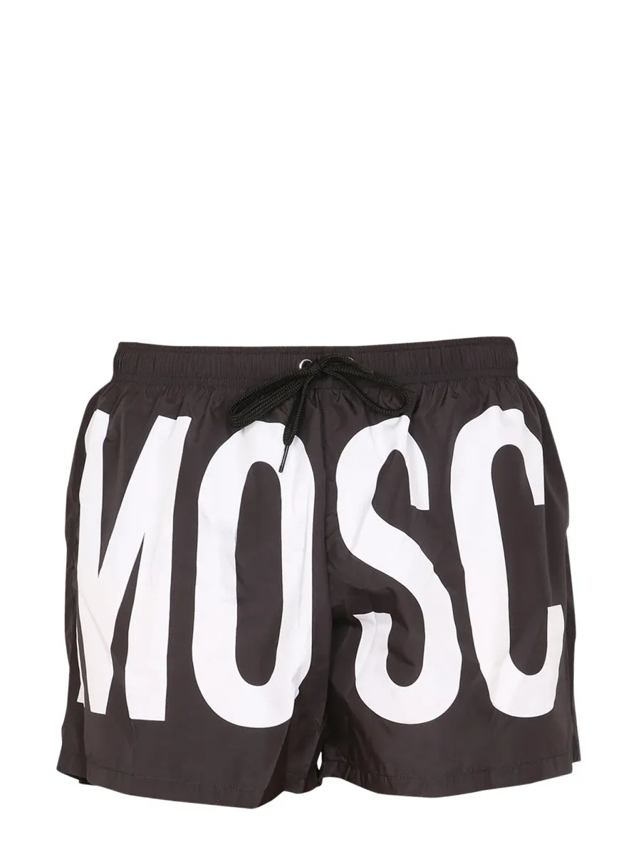 Moschino Logo Print Drawstring Swim Trunks