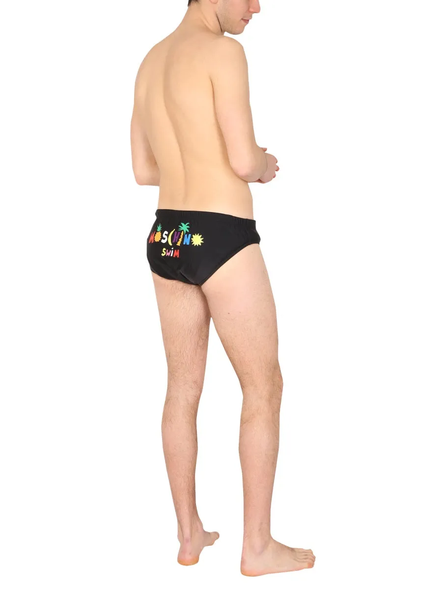 Moschino Logo Print Swim Briefs