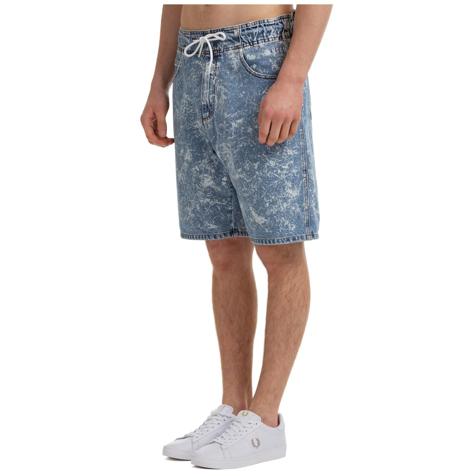 MSGM Drawstring Waist Acid Wash Denim Shorts