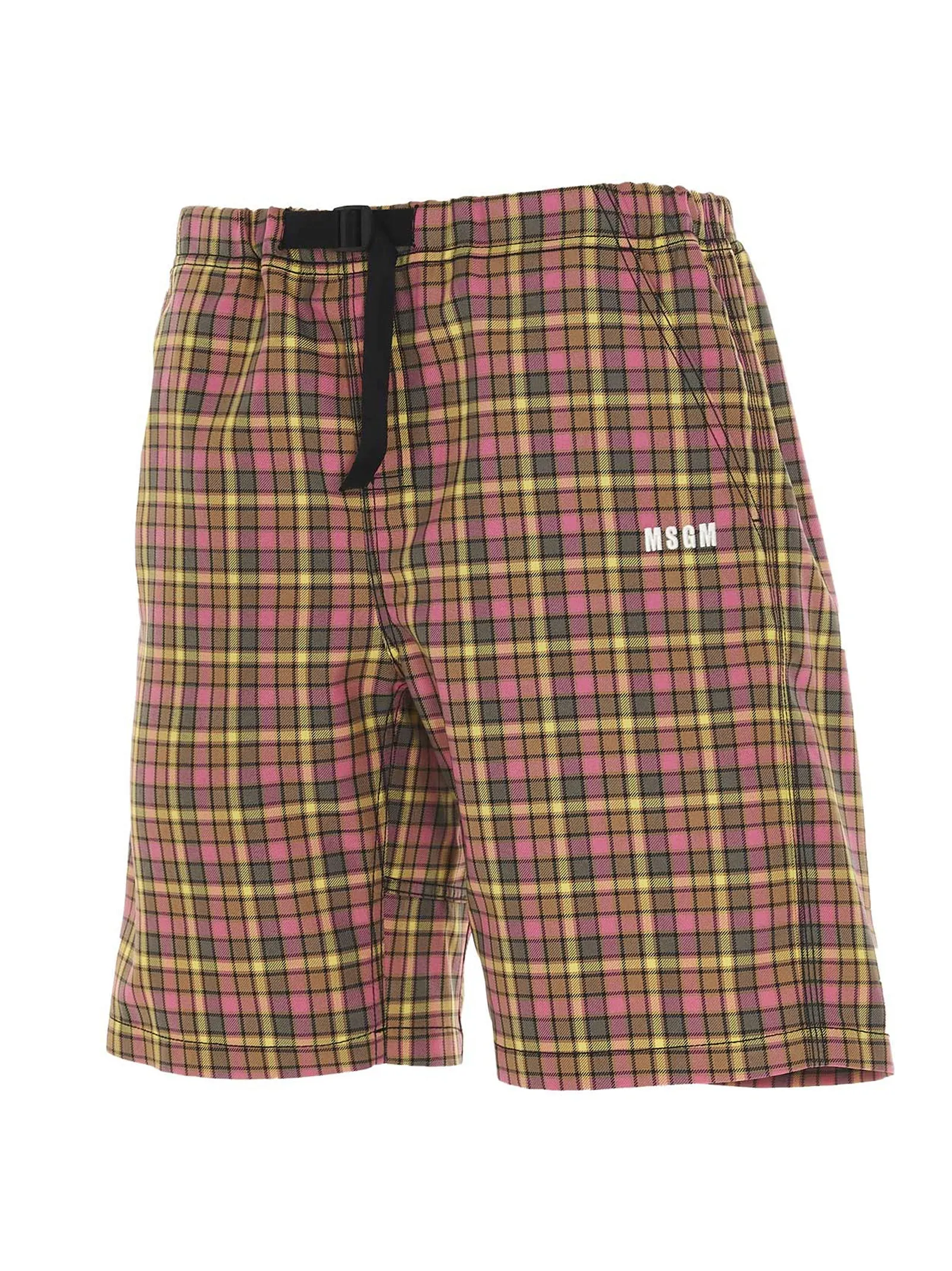 MSGM Logo Embroidered Check Print Shorts