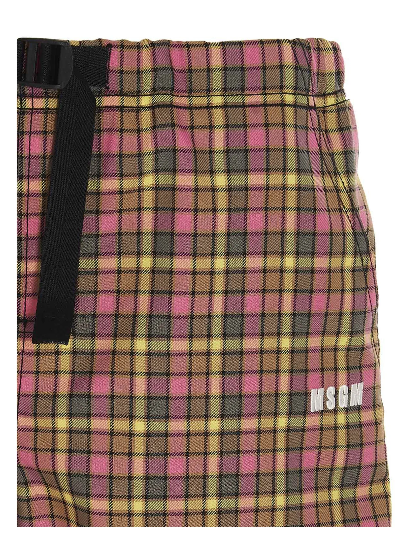 MSGM Logo Embroidered Check Print Shorts