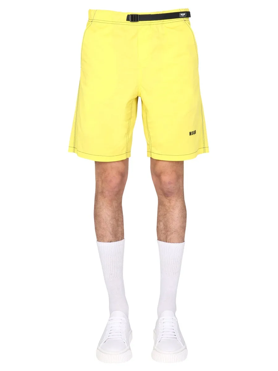 MSGM Logo Embroidered Drawstring Waistband Shorts