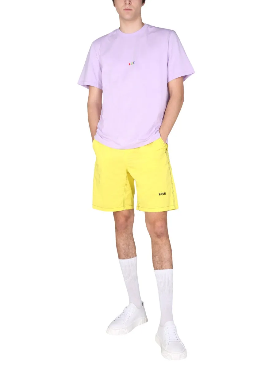 MSGM Logo Embroidered Drawstring Waistband Shorts