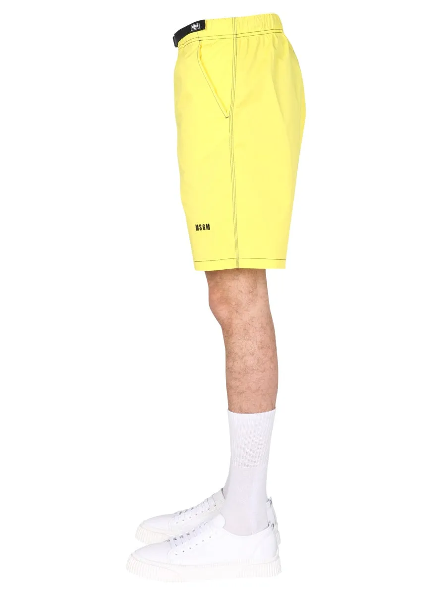 MSGM Logo Embroidered Drawstring Waistband Shorts